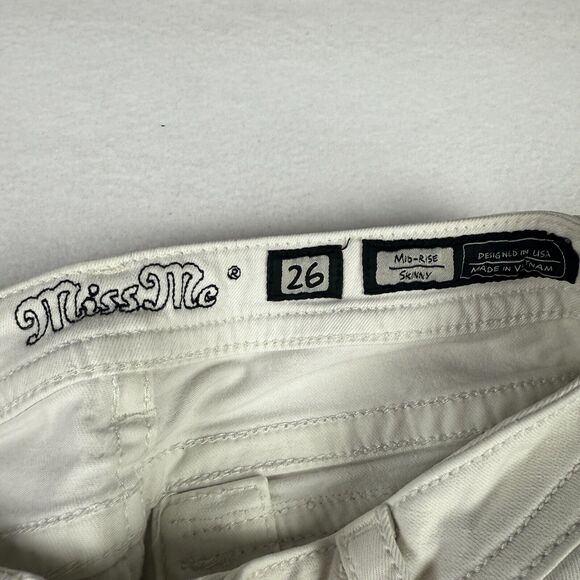 Miss Me Jeans Mid Rise Skinny White Flap Pickets Women’s Size 26 27x29 - Picture 8 of 13